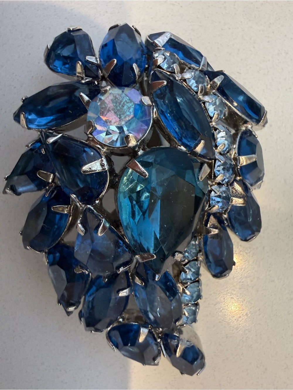 Blue Crystal Teardrop Statement Brooch - Unbranded